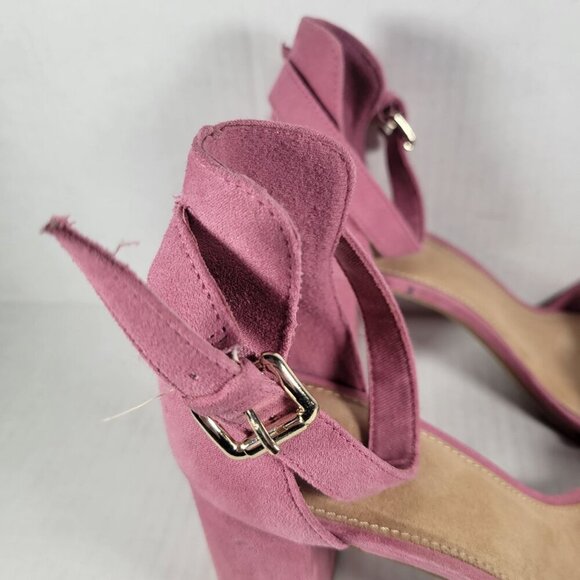 Old Navy Pink Suede Buckle Strap & Open Toe Chunky Heel Sandals Size 9 - Picture 5 of 11